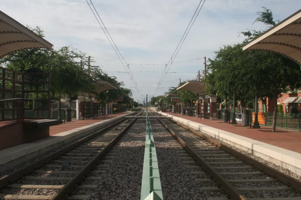 Image of train tracks at Plano, Texas train station